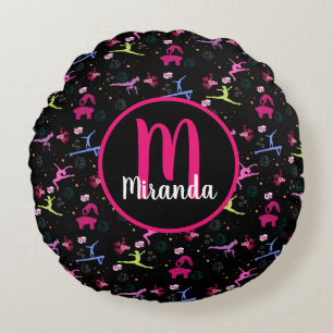 Gymnastics Fun Print Monogrammed  Round Pillow