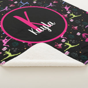 Gymnastics Fun Print Monogrammed   Sherpa Blanket