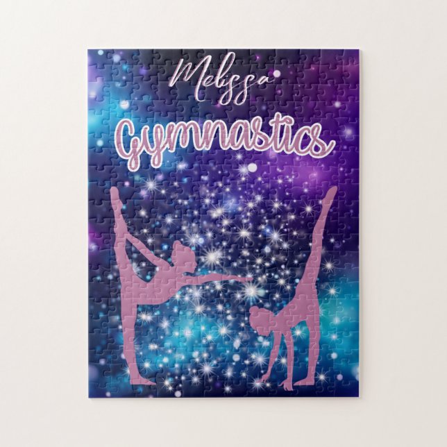Gymnastics Galaxy Purple Turquoise Personalized Jigsaw Puzzle (Vertical)