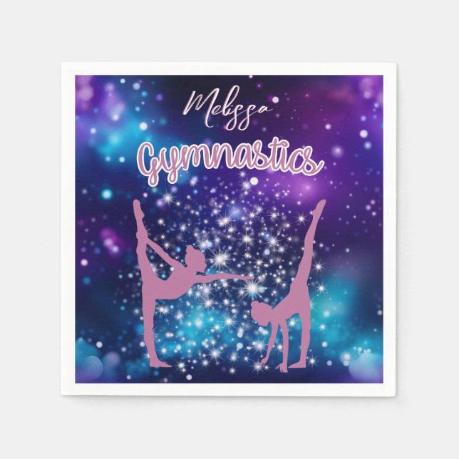 Gymnastics Galaxy Purple Turquoise Personalized Napkin (Front)