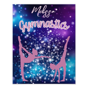 Gymnastics Galaxy Purple Turquoise Personalized Photo Print
