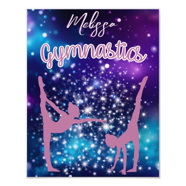 Gymnastics Galaxy Purple Turquoise Personalized Photo Print (Front)