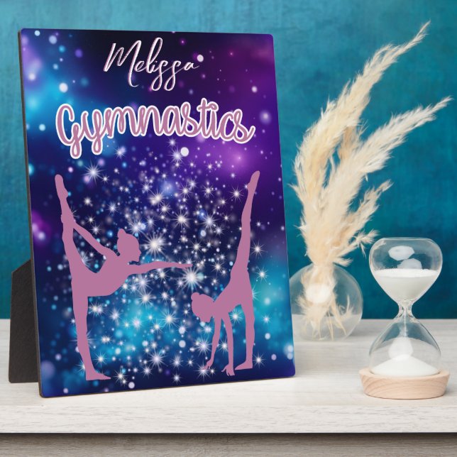 Gymnastics Galaxy Purple Turquoise Personalized Plaque (Side)