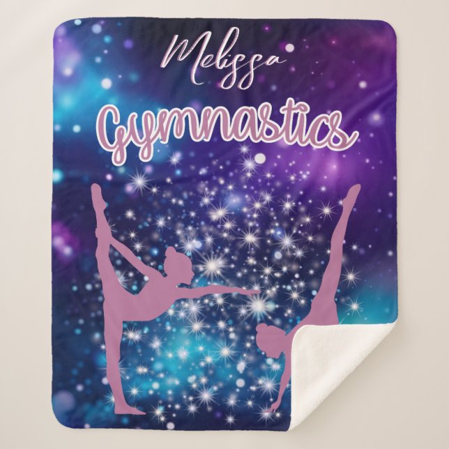 Gymnastics Galaxy Purple Turquoise Personalized Sherpa Blanket (Front)