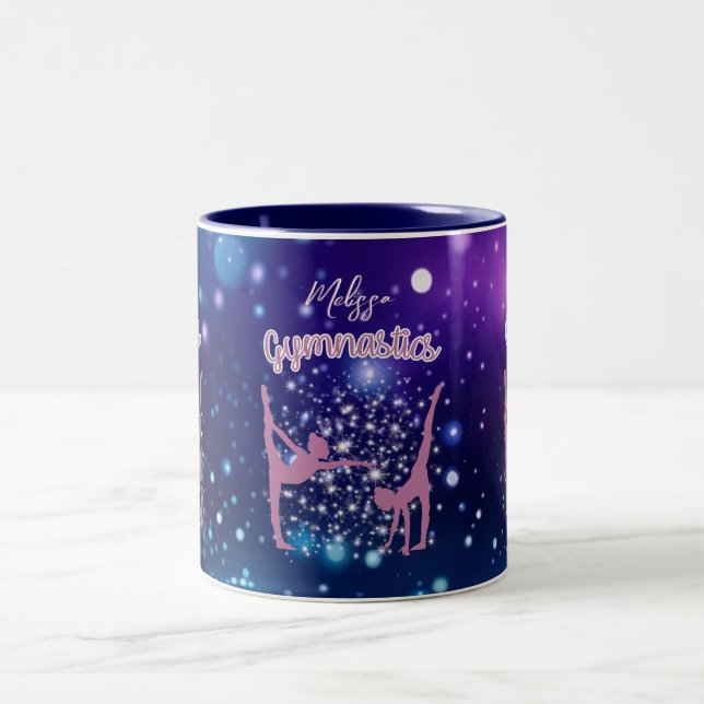Gymnastics Galaxy Purple Turquoise Personalized Two-Tone Coffee Mug (Center)