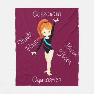 Gymnastics Ginger Hair, Green Eyes, Black Leo Fleece Blanket