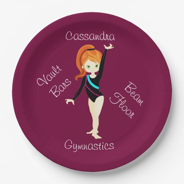 Gymnastics Ginger Hair, Green Eyes, Black Leo     Paper Plate (Front)