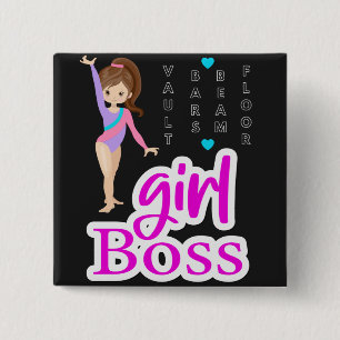 Gymnastics Girl Boss   2 Inch Square Button