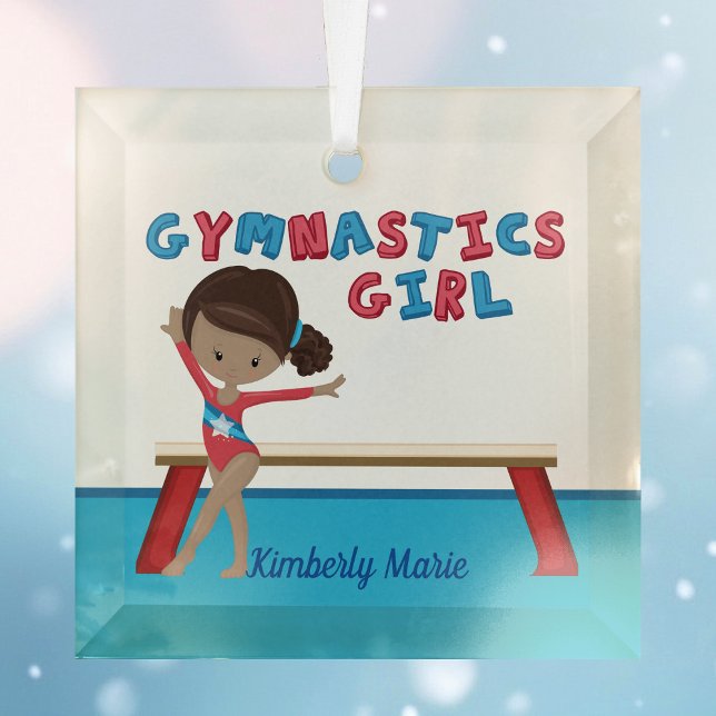 Gymnastics Girl Custom African American Gymnast Glass Ornament (Creator Uploaded)