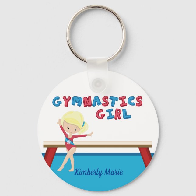 Gymnastics Girl Cute Blonde Gymnast Personalized Keychain (Front)