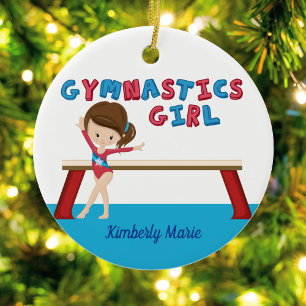 Gymnastics Girl Cute Blue Monogram Gymnast Ceramic Ornament