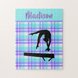 Gymnastics Girl Lilac Purple and Aqua Personalized Jigsaw Puzzle
