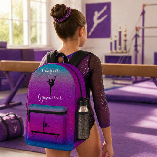 Gymnastics Girl Purple Blue Ombre Printed Backpack
