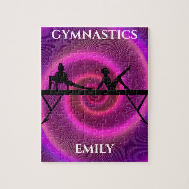 Gymnastics girl puzzle with personalized name. (Vertical)