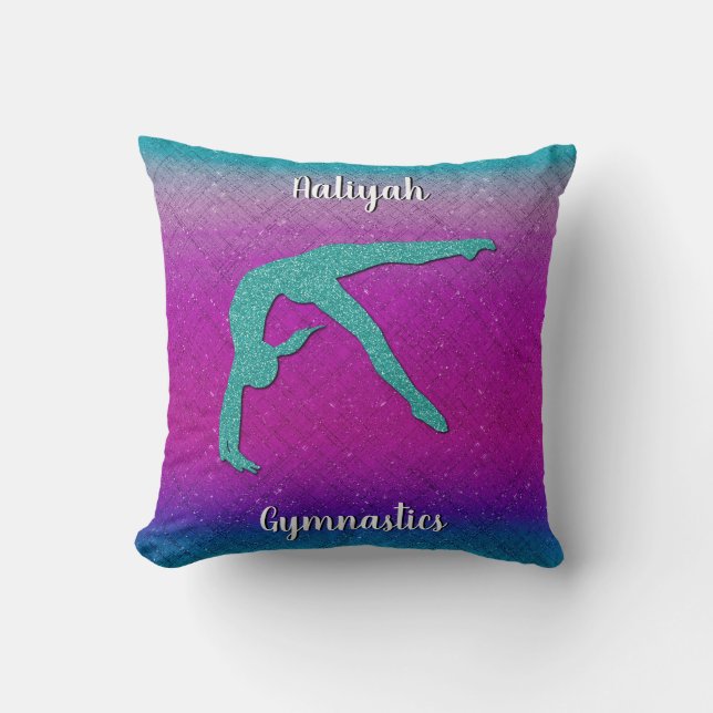 Gymnastics Girl Turquoise Magenta Ombre Throw Pillow (Front)