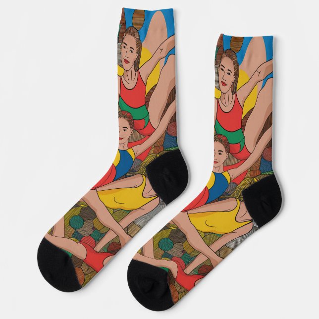 Gymnastics Girls Acro Dancers colourful pattern Socks (Left)