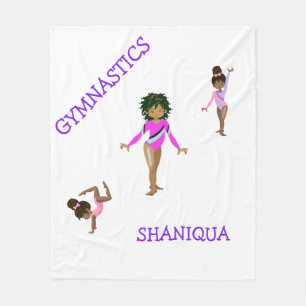 Gymnastics Girl's on a  WHITE personalized  Fleece Blanket