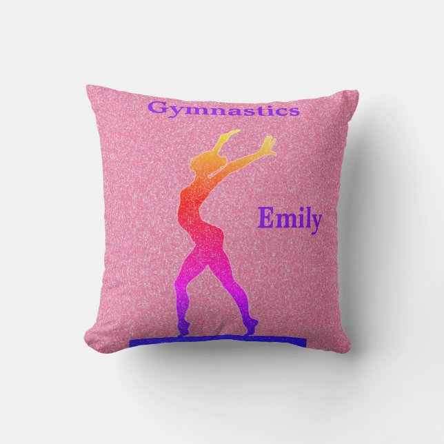 Gymnastics Girls Pink Glitter Throw Pillow (Front)