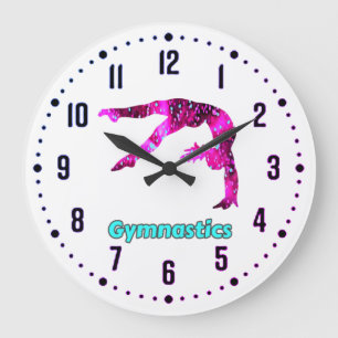 Gymnastics Girls Pink / Turquoise Handspring Large Clock