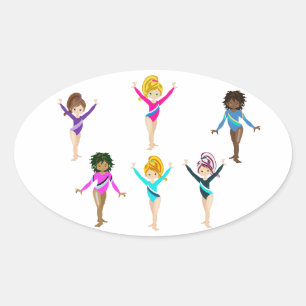 Gymnastics girl's stickers with 6 gymnast