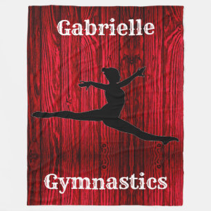 Gymnastics Girls Switch Leap Red Wood Fleece Blanket