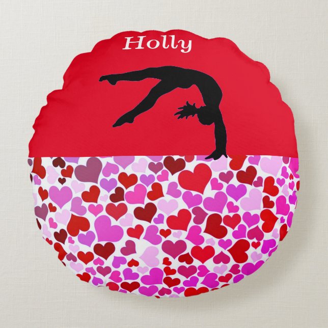 Gymnastics Girls Valentine's Hearts Round Pillow (Front)
