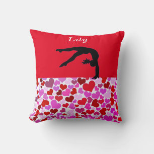 Gymnastics Girls Valentine's Hearts Throw Pillow