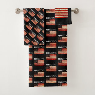 Gymnastics Grunge American USA Flag Bath Towel Set