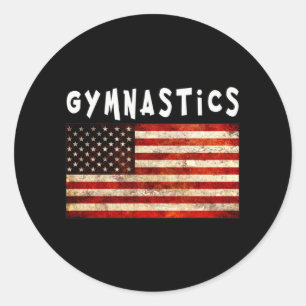 Gymnastics Grunge American USA Flag Classic Round Sticker
