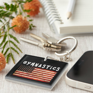 Gymnastics Grunge American USA Flag Keychain