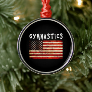Gymnastics Grunge American USA Flag Metal Ornament