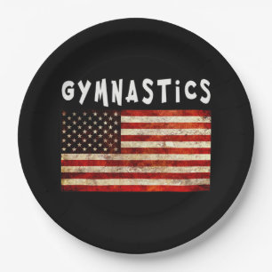 Gymnastics Grunge American USA Flag Paper Plate
