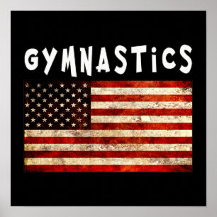 Gymnastics Grunge American USA Flag Poster