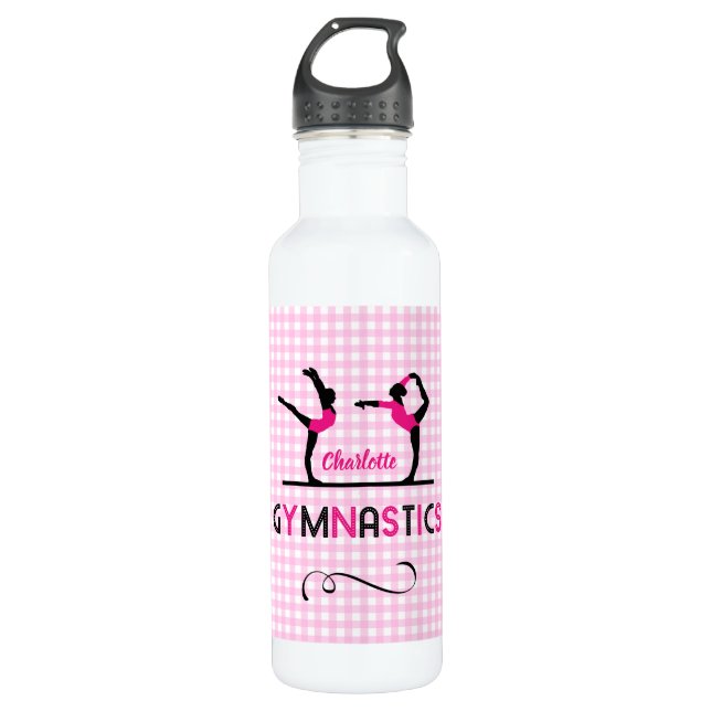 Gymnastics Gymnast Figures Cute Pink Personalized 710 Ml Water Bottle (Front)