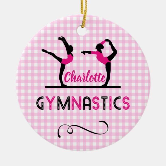 Gymnastics Gymnast Figures Cute Pink Personalized Ceramic Ornament (Front)