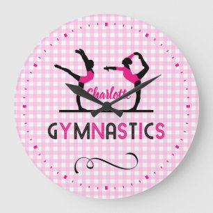 Gymnastics Gymnast Figures Cute Pink Personalized Large Clock