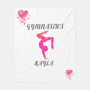Gymnastics gymnast & hearts personalized fleece blanket