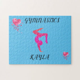 Gymnastics gymnast & hearts personalized puzzle. j jigsaw puzzle