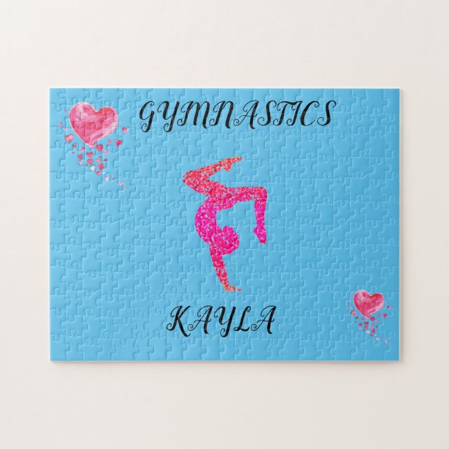 Gymnastics gymnast & hearts personalized puzzle. j jigsaw puzzle (Horizontal)