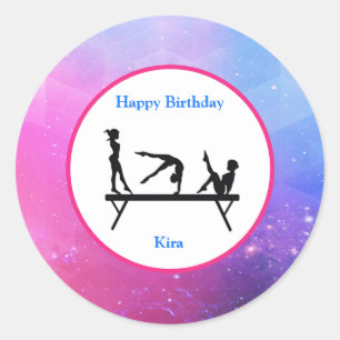 Gymnastics "Happy Birthday" Balance Beam  Classic Round Sticker