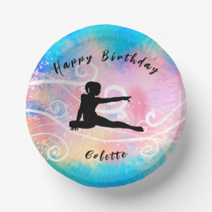 Gymnastics Happy Birthday Custom Swirl   Paper Plate