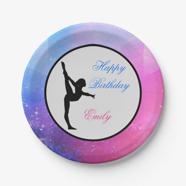 Gymnastics Happy Birthday Pink / Blue Paper Plates (Front)