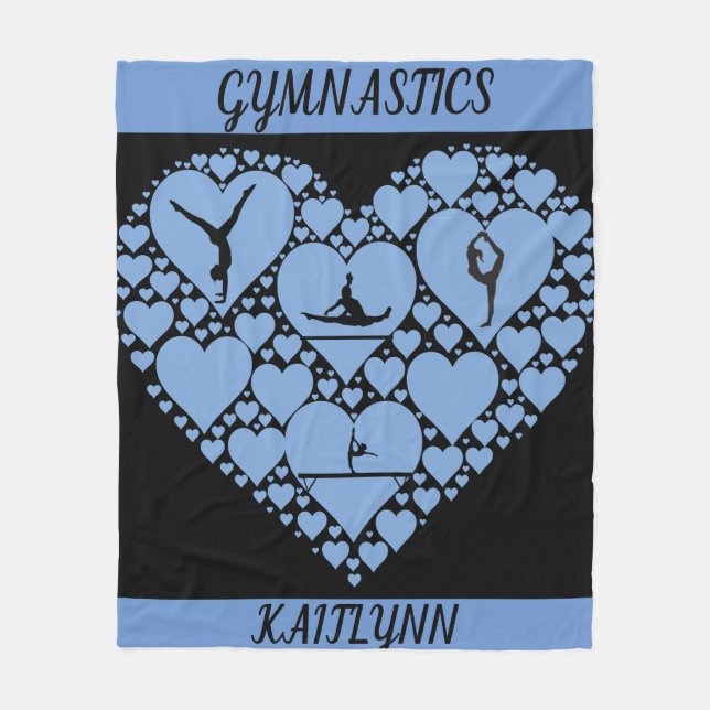 Gymnastics heart fleece blanket personalized. (Front)