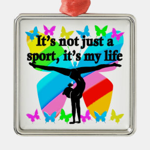 GYMNASTICS IS MY LIFE RAINBOW DESIGN METAL ORNAMENT