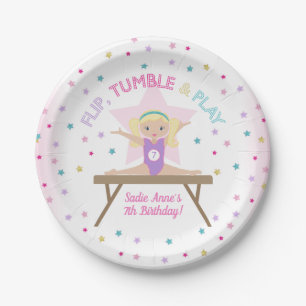 Gymnastics Jump Blonde Hair Birthday Party Cute Paper Plate