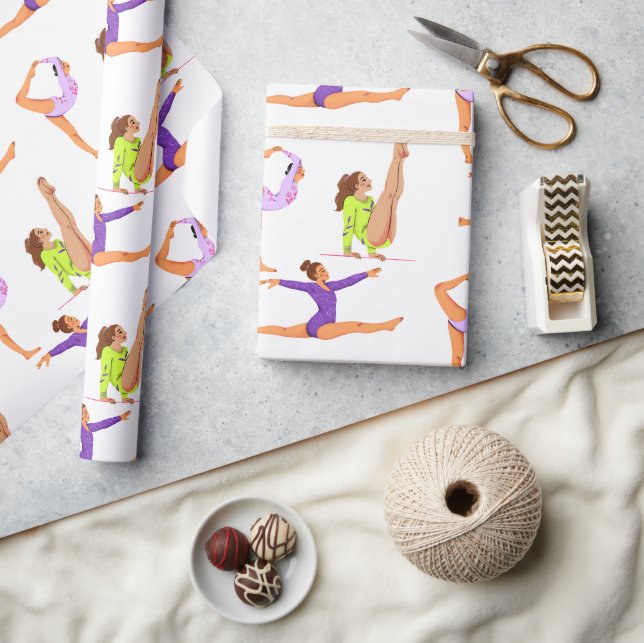 Gymnastics jump Cartwheels girl birthday party Gif Wrapping Paper (Crafts)