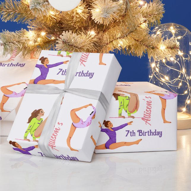 Gymnastics jump Cartwheels girl birthday party Gif Wrapping Paper (Holidays)
