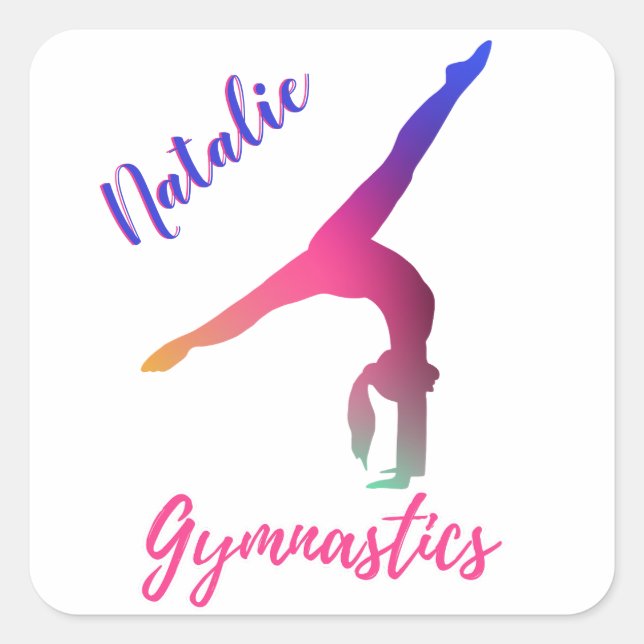 Gymnastics Kickover Pink Purple Personalized Square Sticker (Front)