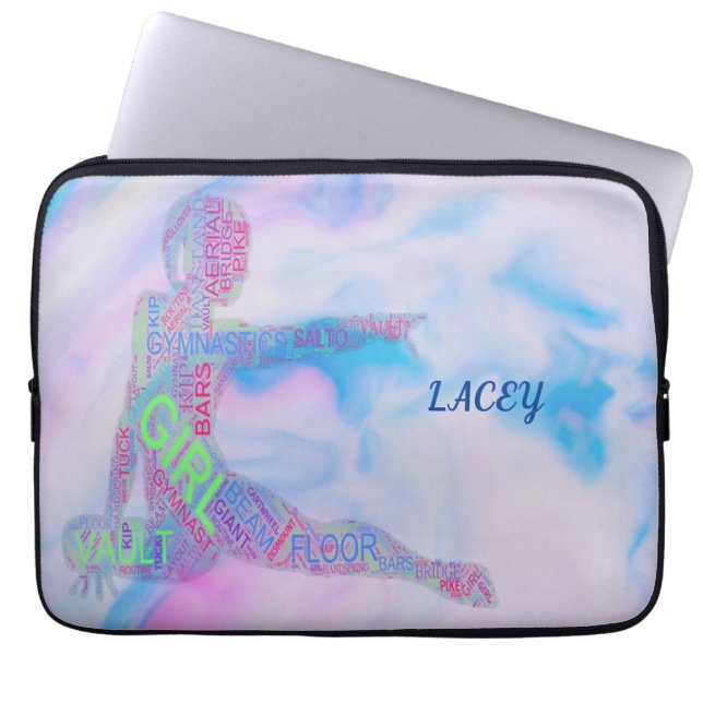 Gymnastics LAPTOP SLEEVE with personalized name. (Front)