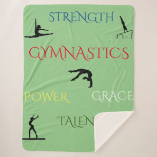 GYMNASTICS LARGE SHERPA FLEECE BLANKET IN SAGE.